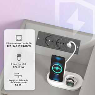 Mesita de Noche con Estación de Carga y Luz LED RGB, Mesilla de Noche Dormitorio con Cajón, Estante Abierto, Puertos USB y Control Remoto, para Salón, Estudio, 40x40x58 cm, Gris