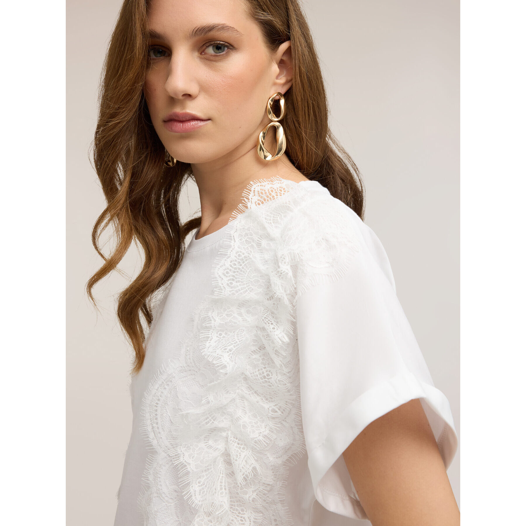Motivi - T-shirt con inserti in pizzo - Bianco