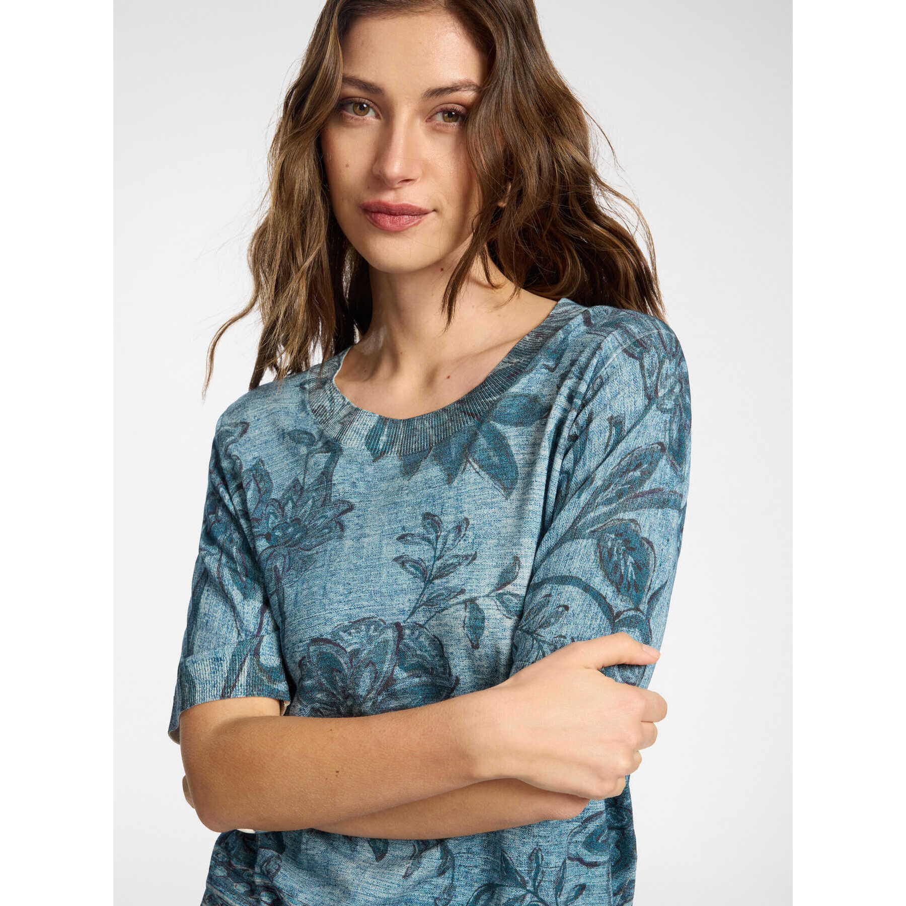 Elena Mirò - Jersey estampado mezcla de algodón - Azul