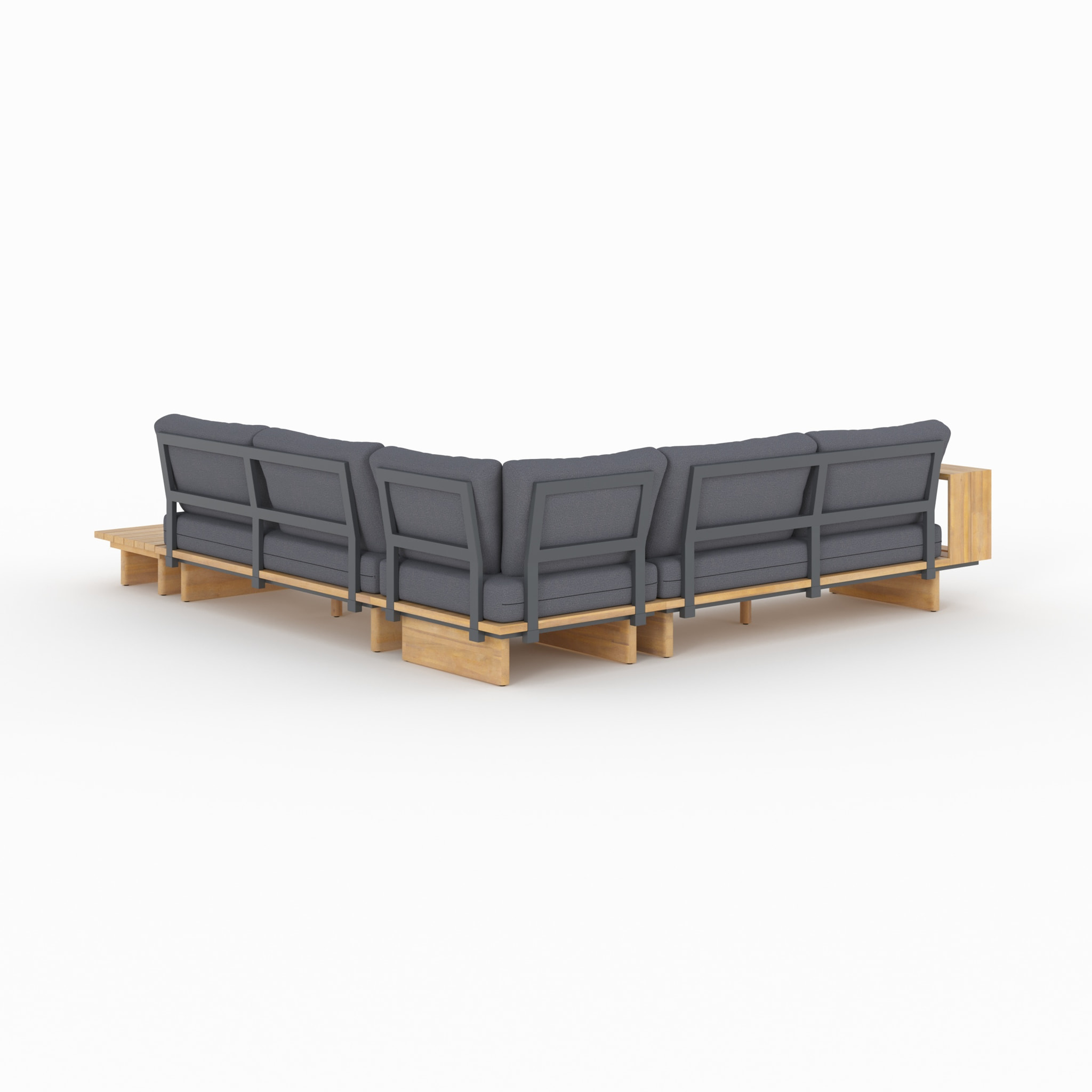 Canapé d'angle de jardin en bois et tissu gris 4 places - Seya