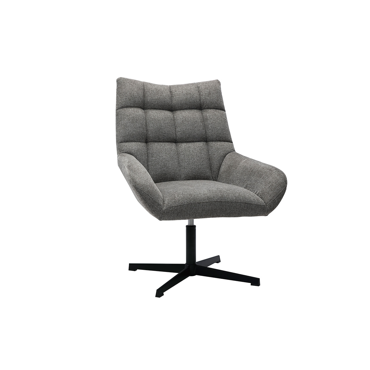 Fauteuil pivotant design en tissu effet velours texuré gris et métal noir KING