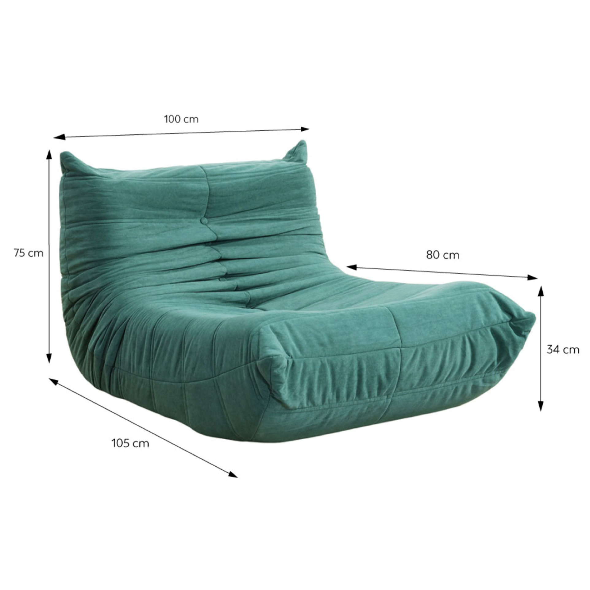 Fauteuil compressé en velours vert ALBA