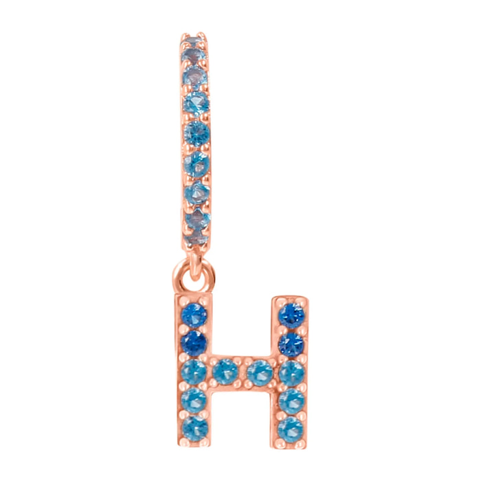 Orecchino Pendente con Lettera H in Pavé di Cubic Zirconia Rosa