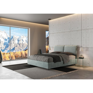 Letto matrimoniale con rete imbottito 160x200 tessuto Aragona 7 azzurro Mados