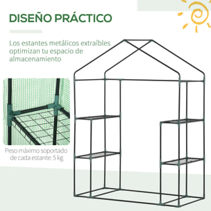 Invernadero de Jardín 141x72x191 cm Vivero Casero con 4 Estantes Puerta Enrollable Cubierta de PE 140g/m² y Marco de Acero para Cultivos Plantas Macetas Flores Verde