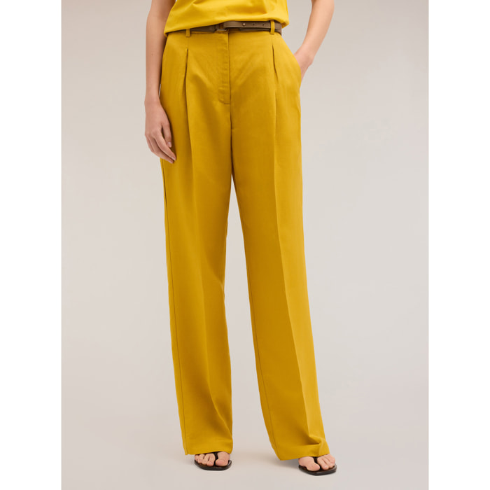 Motivi - Pantaloni palazzo con pieghe in lino viscosa - Giallo