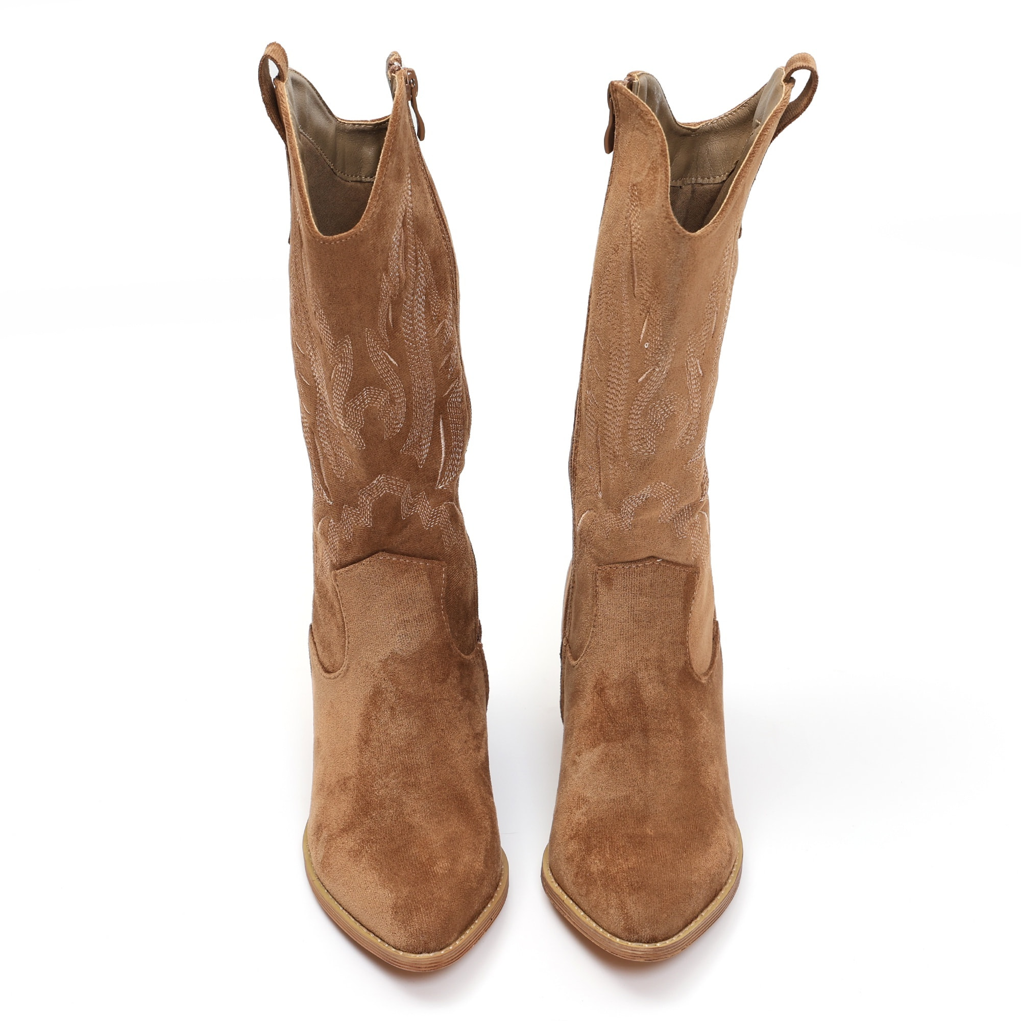 Stivali texani in simil pelle scamosciata con ricamo