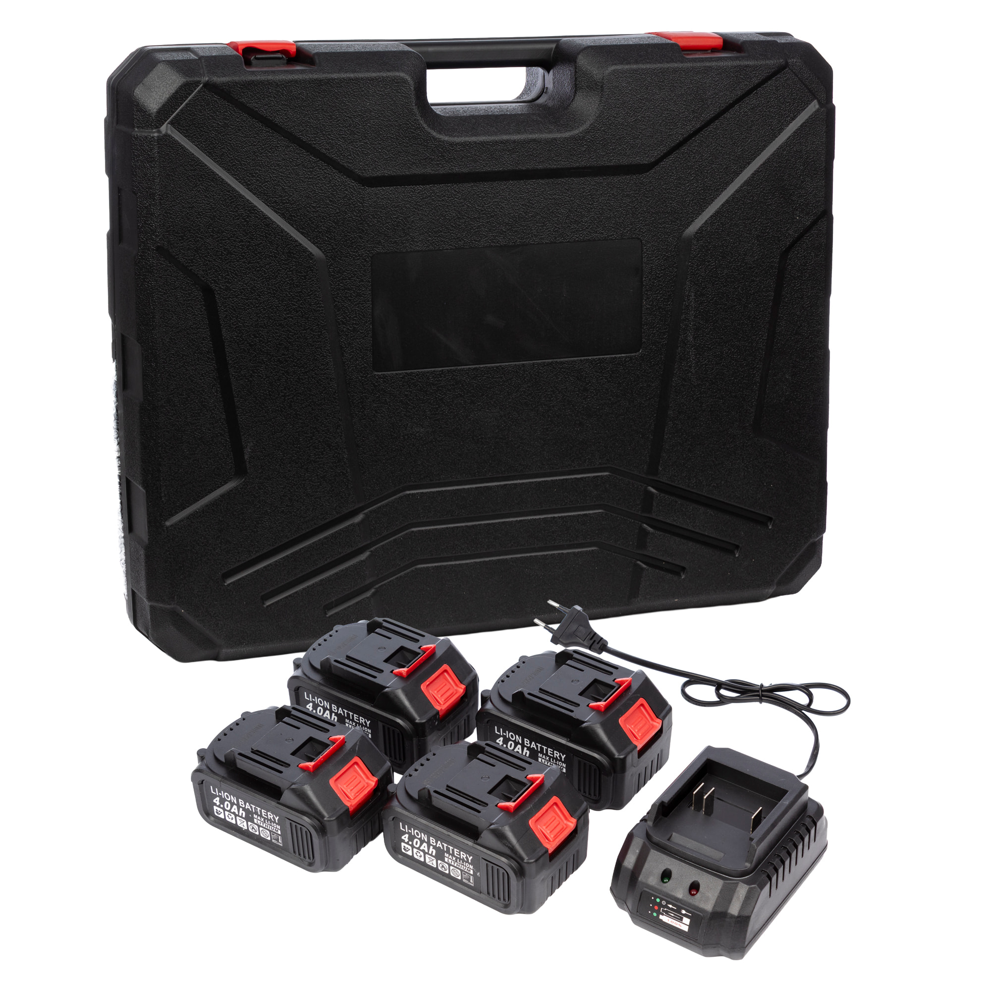 Set de 5 herramientas eléctricas, radial angular, martillo perforador, taladro, sierra de calar y llave de impacto 21V. 4 baterias de 13000 mah