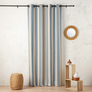 Rideau à rayures verticales en armure satin avec œillets - Bleu ciel