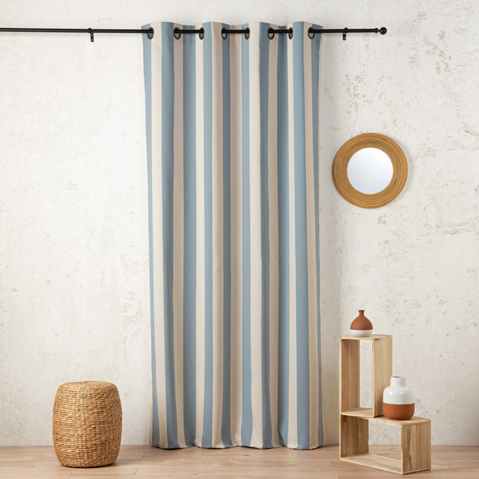 Rideau à rayures verticales en armure satin avec œillets - Bleu ciel