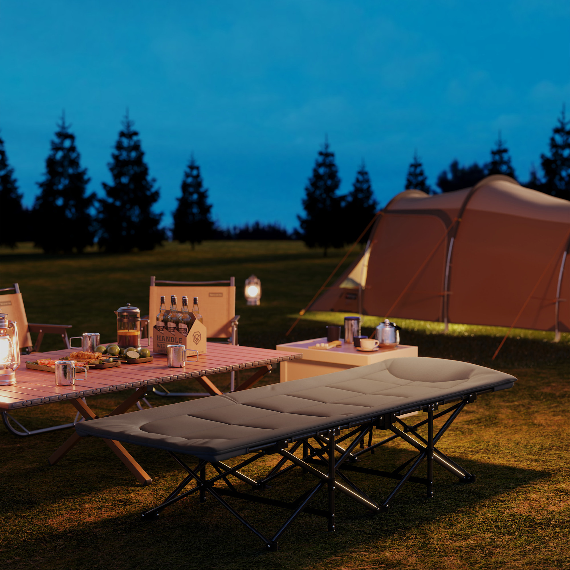 Cama Plegable Camping Cama de Acampada Portátil Tumbona de Camping con Reposacabezas y Bolsillo Lateral Carga 150 kg para Playa Senderismo 187x67x37 cm Gris