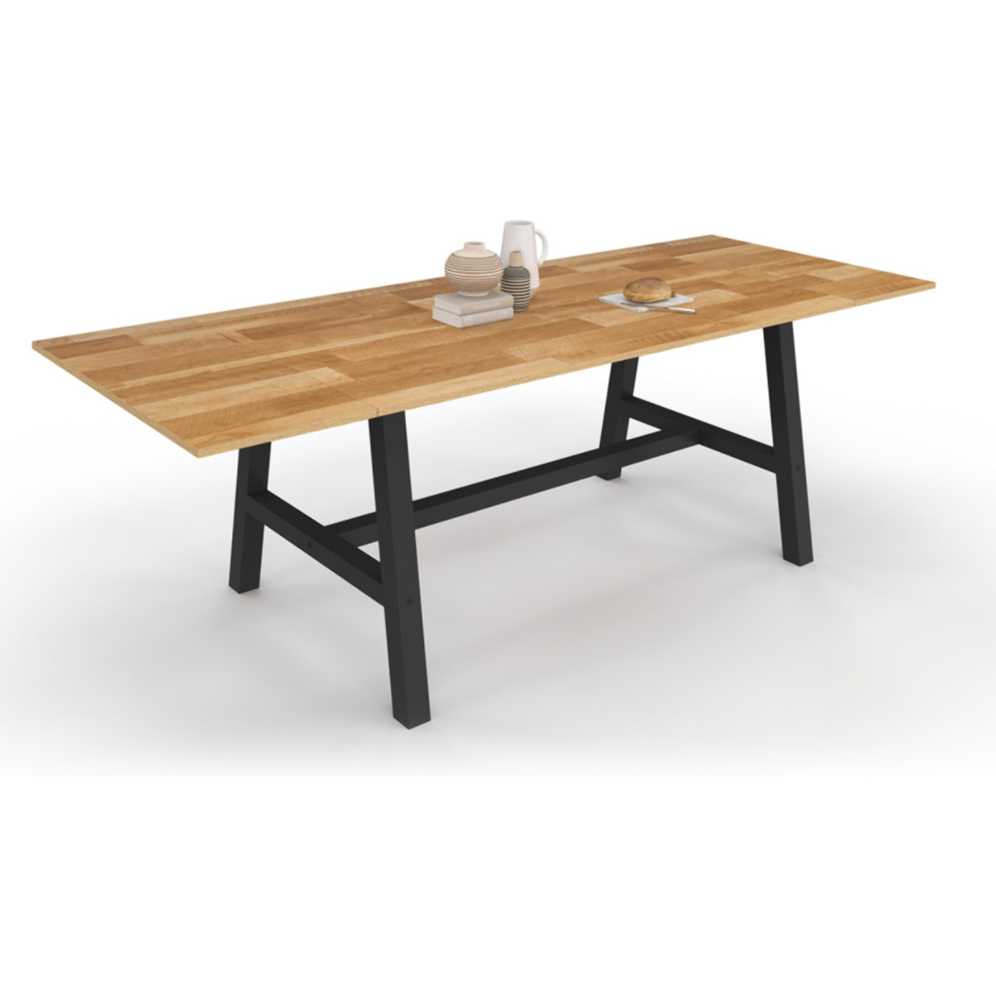 Table repas extensible Mathilde 160-240cm plateau bois et pieds noirs
