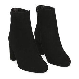 Ankle boots neri in camoscio, tacco 7 cm