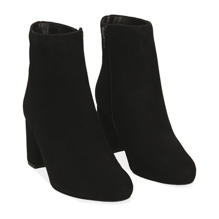 Ankle boots neri in camoscio, tacco 7 cm