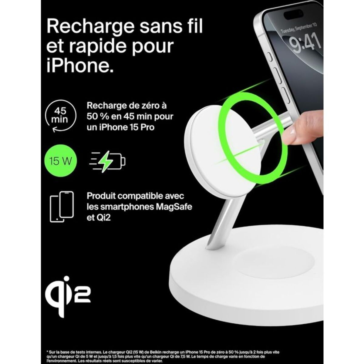 Chargeur induction BELKIN 15W Boost Charge Pro 3en1 Qi2 Blanc