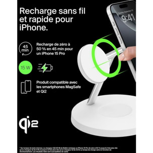 Chargeur induction BELKIN 15W Boost Charge Pro 3en1 Qi2 Blanc
