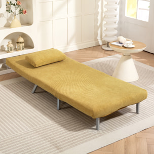 Sofá Cama de 1 Plazas 3 en 1 Sillón Cama Plegable Tapizado en Chenilla con Respaldo Ajustable de 5 Niveles y Almohada Acolchada para Oficina Dormitorio Salón 80x75x83 cm Amarillo