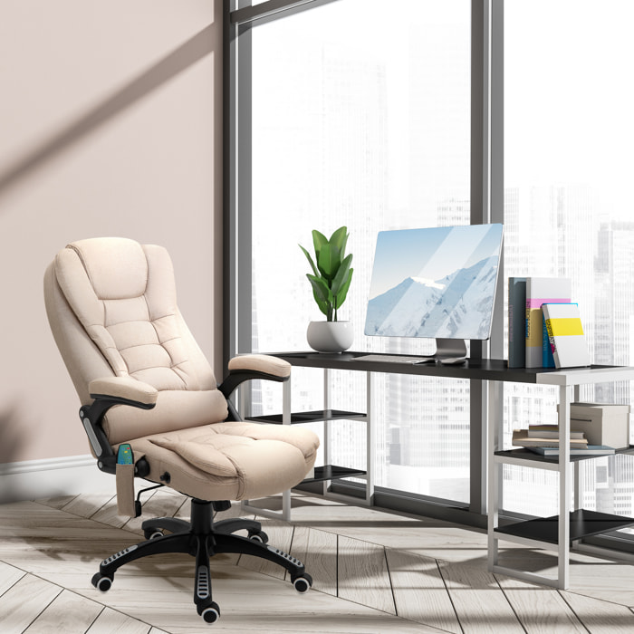 Silla de Oficina con Masaje de 6 Puntos Silla de Escritorio Giratoria con Función Basculante con Calefacción Altura Ajustable Respaldo Reclinable y Mando a Distancia Caqui