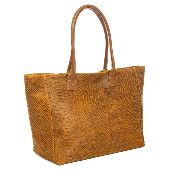 Avola borsa a spalla donna. Pelle autentica camoscio serpente inciso.