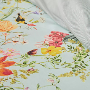 Housse de couette satin de coton imprimé multicolore Primavera vert d'eau