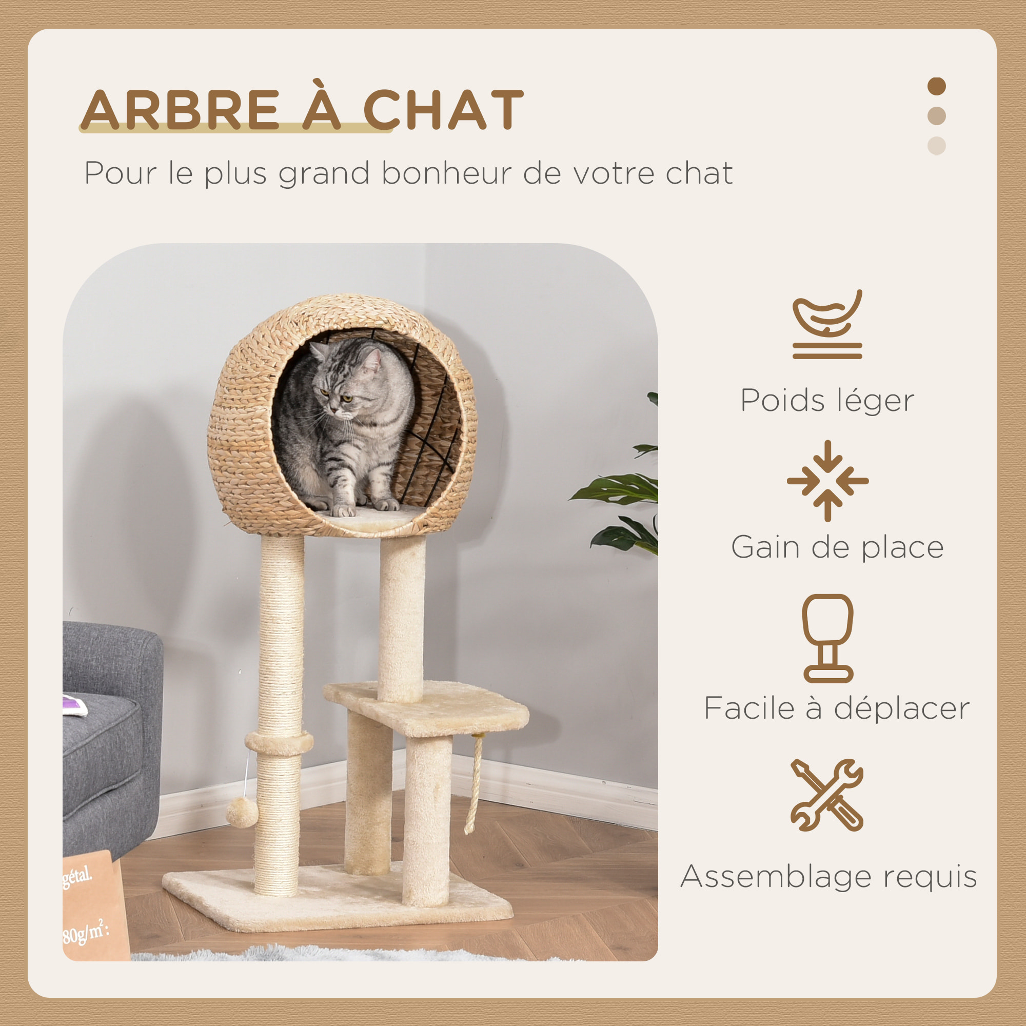 Arbre à chats style cosy chic peluche courte massette beige