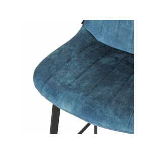 Tabouret de bar rembourré et capitonné en velours bleu canard EMMA 2