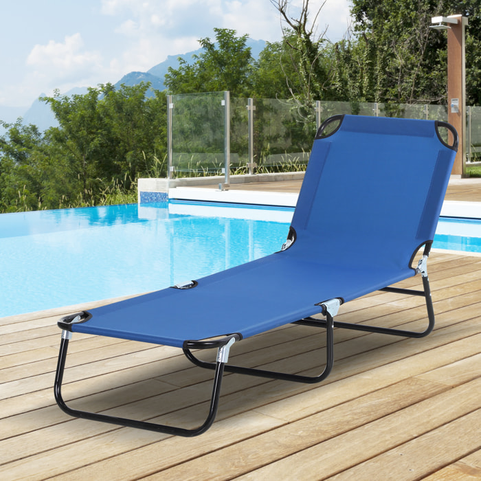 Tumbona Plegable Reclinable con ángulo Ajustable de 5 Posiciones para Jardín Exterior Piscina Terraza Camping Carga 120 kg 188x56x28 cm Azul
