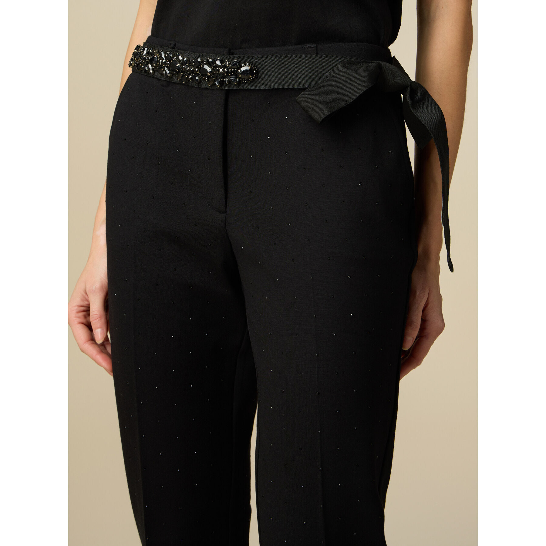 Oltre - Grosgrain belt with stones - Negro