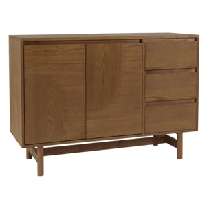 MARIO - Buffet couleur naturelle 3 tiroirs 2 portes décor motif arrondi