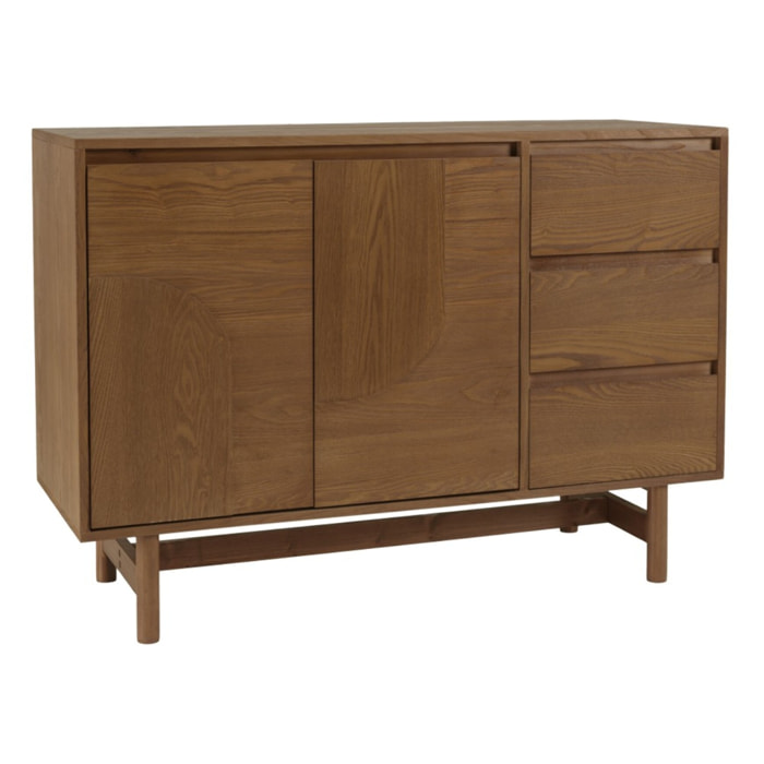 MARIO - Buffet couleur naturelle 3 tiroirs 2 portes décor motif arrondi
