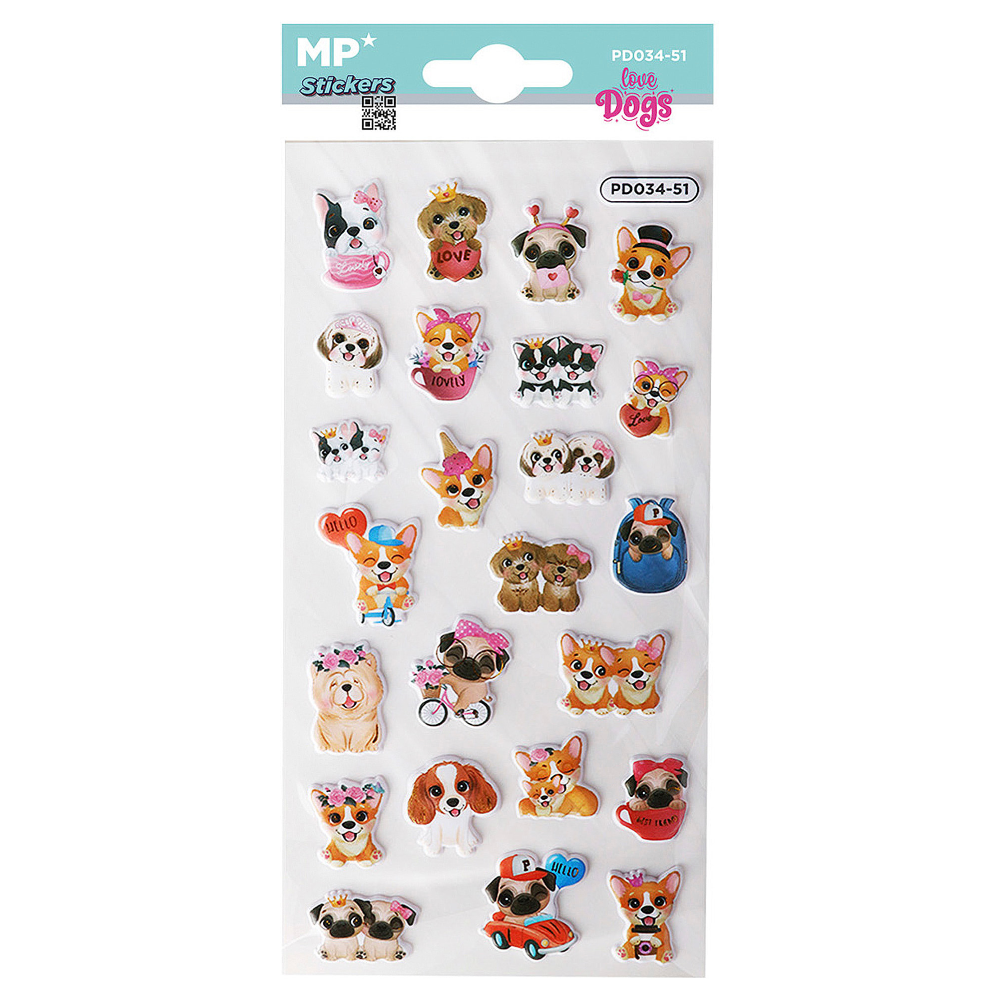 PACK 24 Uds. PEGATINAS STICKERS RELIEVE DISEÑO PERRITOS