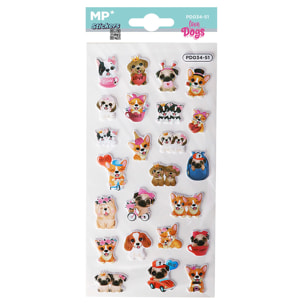 PACK 24 Uds. PEGATINAS STICKERS RELIEVE DISEÑO PERRITOS