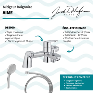 Mitigeur baignoire Aimé + pommeau de douche Awaken + flexible de douche métal + colonnettes