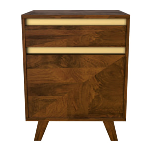 Table de chevet en bois détails dorés, 1 tiroir et 1 porte - Tripoli