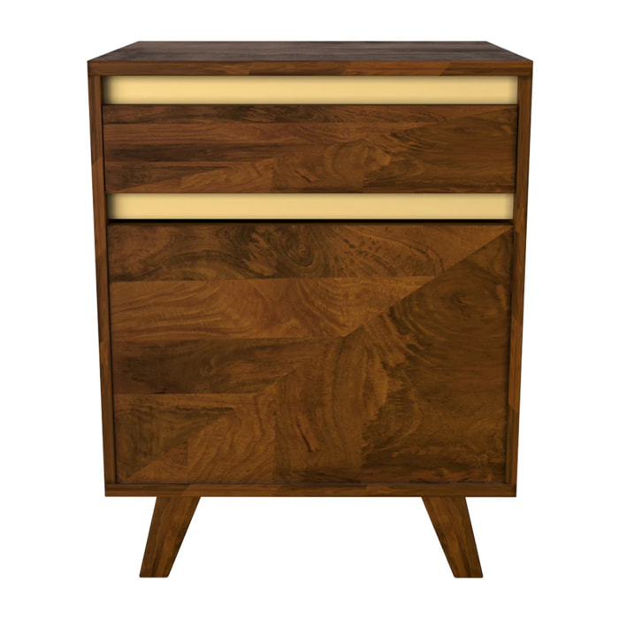 Table de chevet en bois détails dorés, 1 tiroir et 1 porte - Tripoli