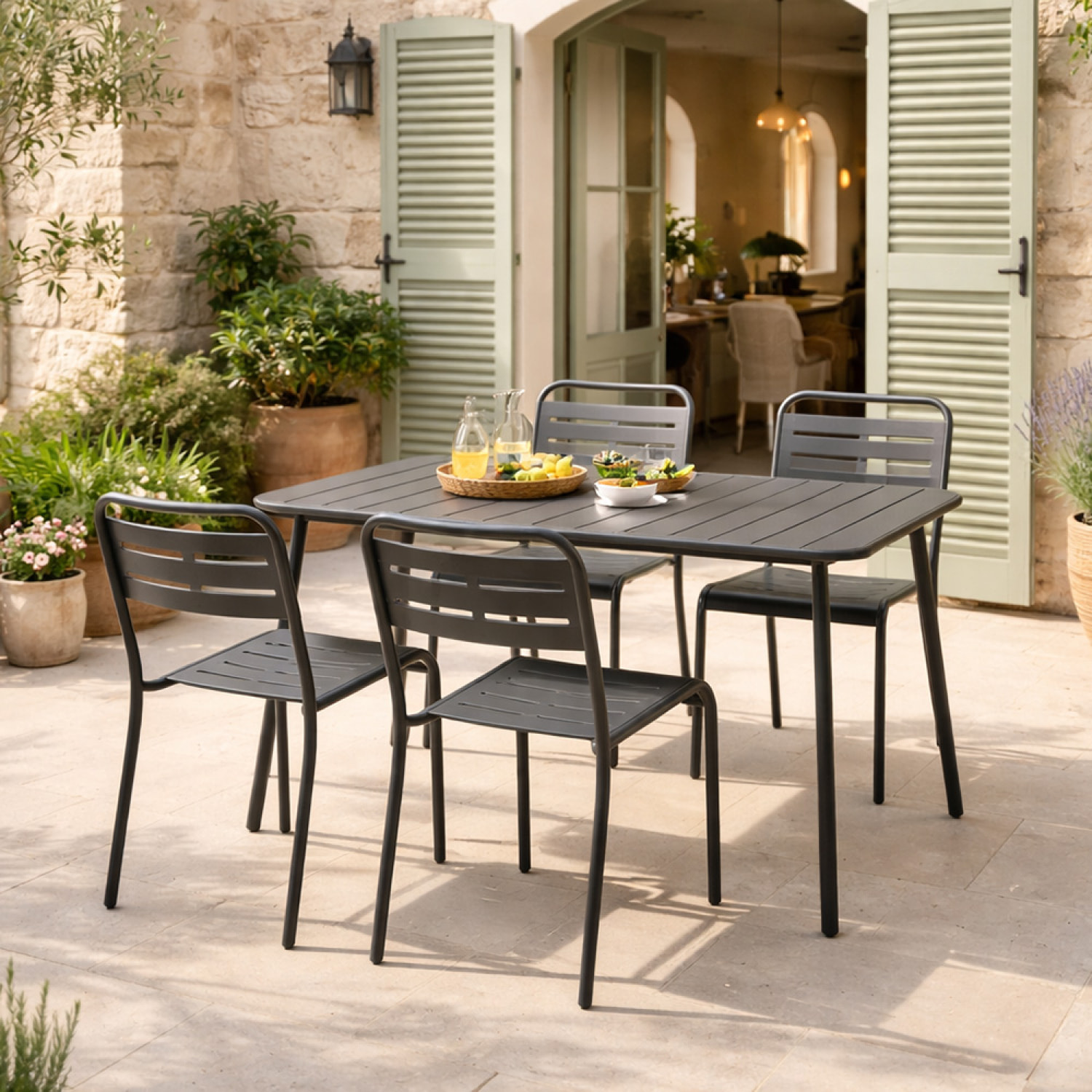 EVORA Ensemble table de jardin 120 cm et 4 chaises