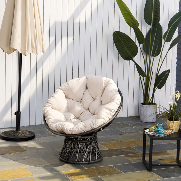 Fauteuil rond de jardin fauteuil papasan pivotant grand confort Ø 97 x 90H cm grand coussin fourni polyester résine tressée crème