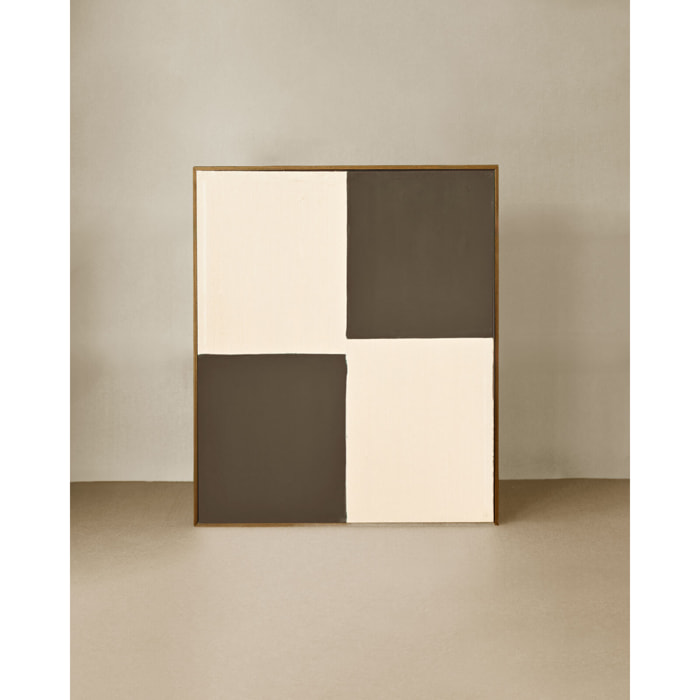 Tableau marron et blanc décoratif sur coton avec cadre en bois peint à la main à la peinture à l'huile en différentes tailles