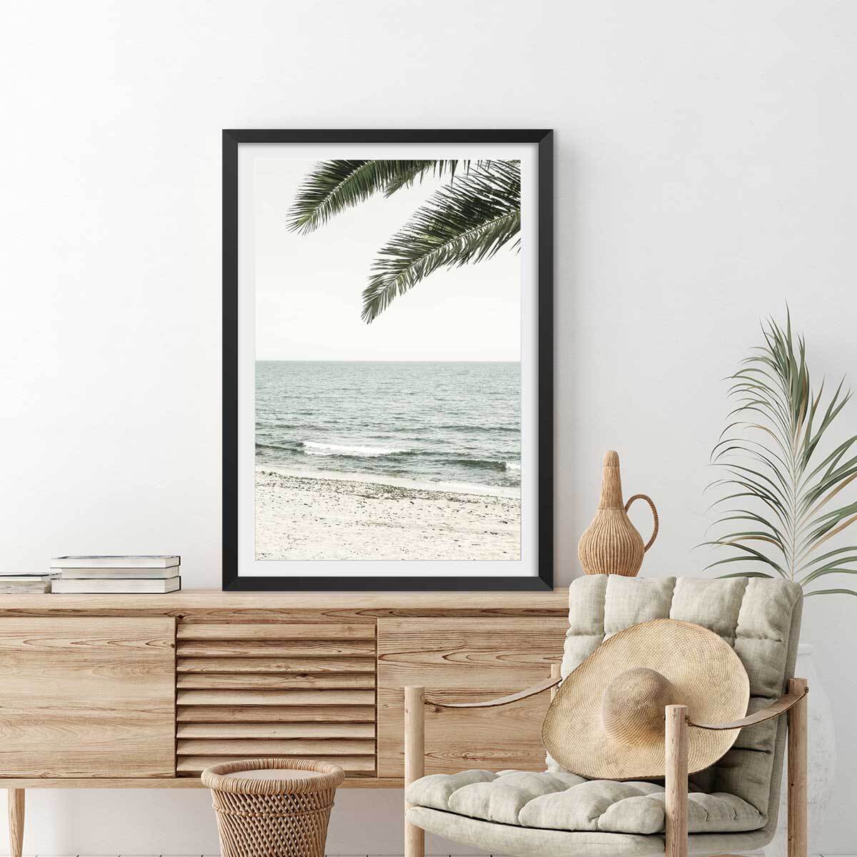 Poster plage tropicale Affiche + cadre en bois - Noir