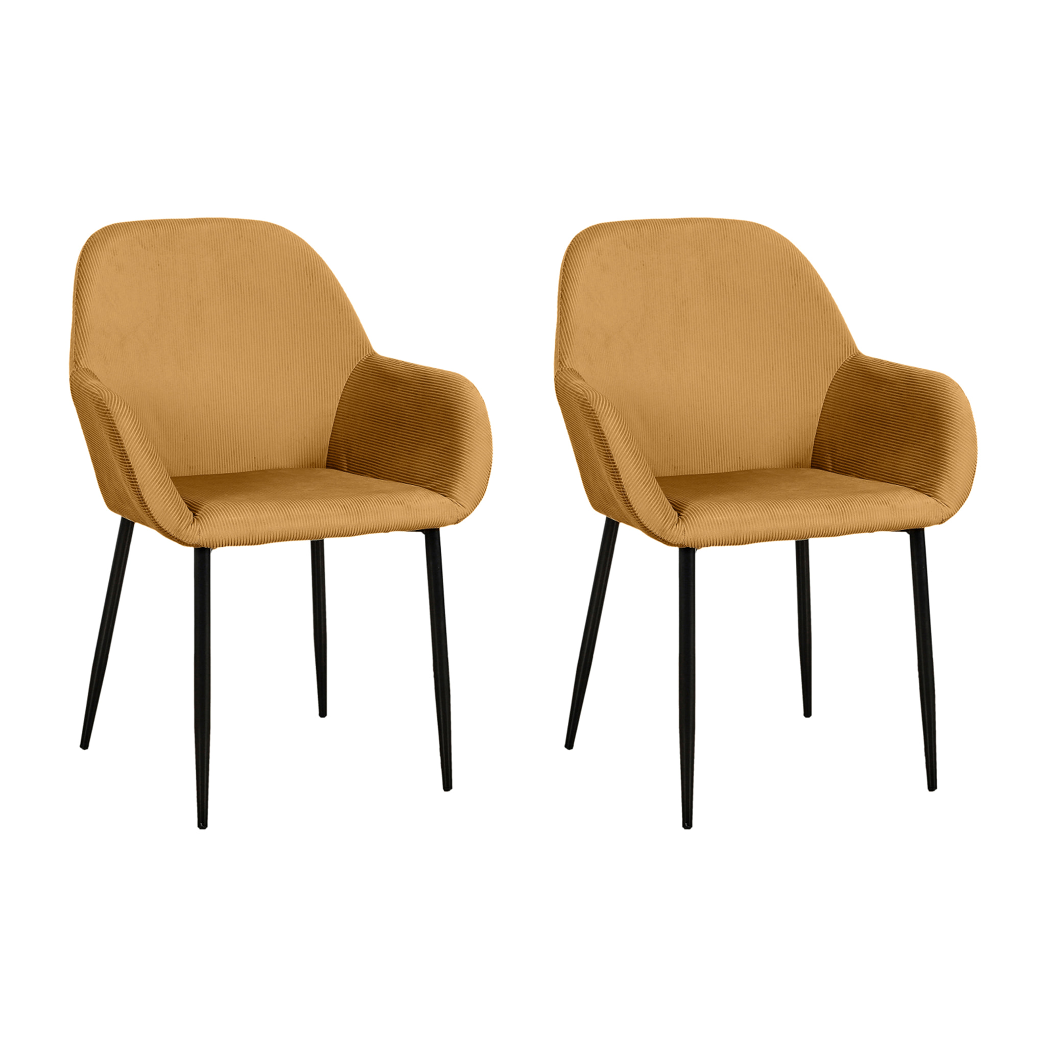 Fauteuil Giulia Jaune Moutarde Velours Cotele - Lot De 2