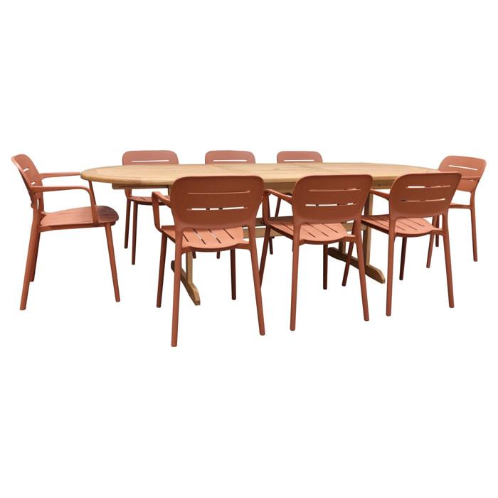 ENSEMBLE DE JARDIN TABLE BOIS 180-240CM AVEC 8 FAUTEUILS TERRACO SUMSET