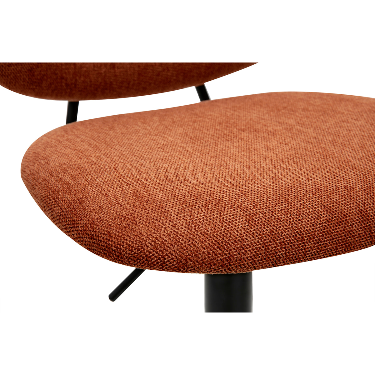 Tabourets de bar relevables design en tissu effet velours texturé terre brûlée et métal noir BARNET (lot de 2)