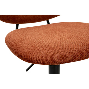 Tabourets de bar relevables design en tissu effet velours texturé terre brûlée et métal noir BARNET (lot de 2)
