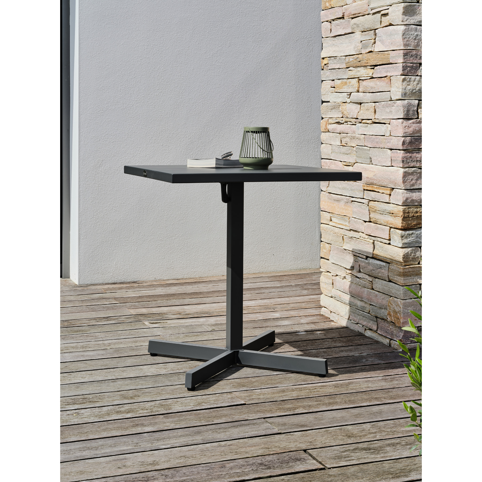 LOUISE - Ensemble repas de jardin 2 places en acier gris anthracite