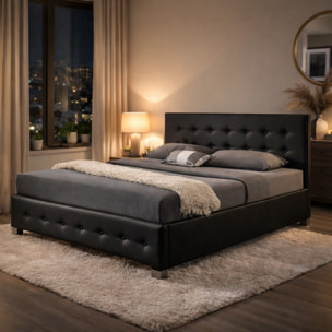 Stucture de lit avec coffre de rangement 140 x 190 cm noir BILBAO