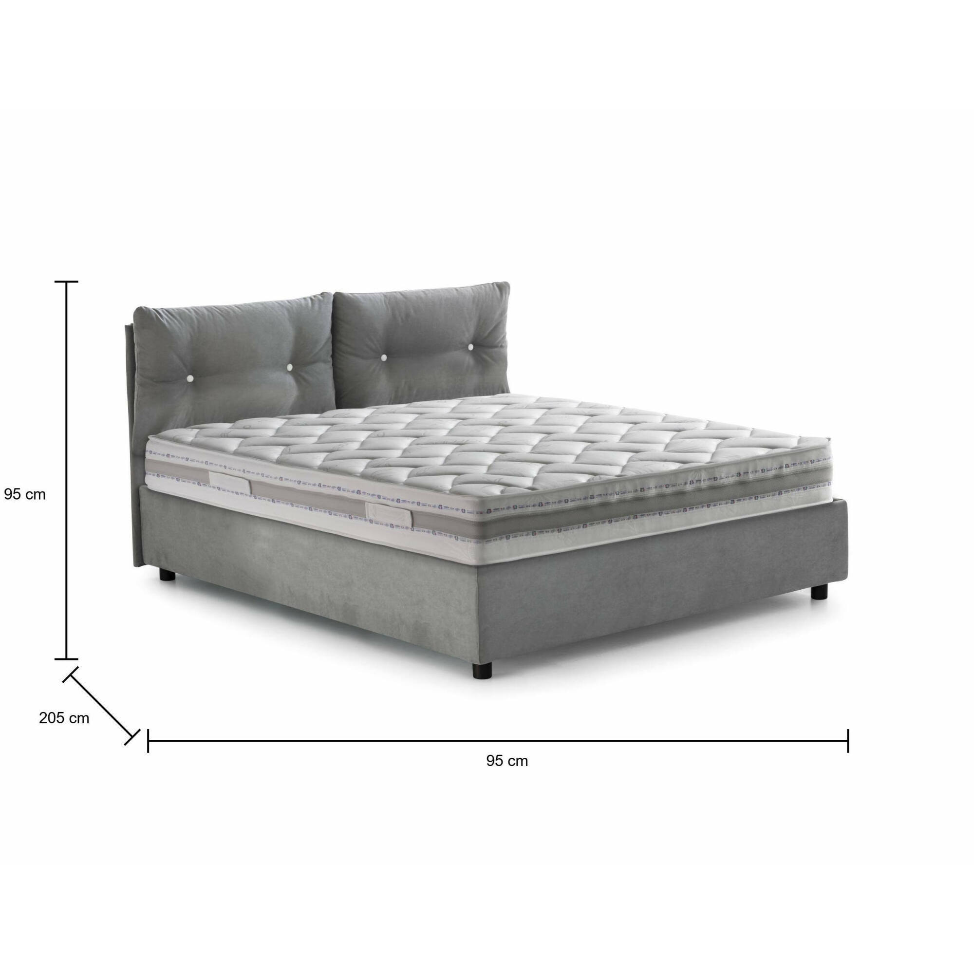 Letto singolo Albina, Letto contenitore con rivestimento in tessuto, 100% Made in Italy, Apertura frontale, con materasso Cm 80x190 incluso, Grigio