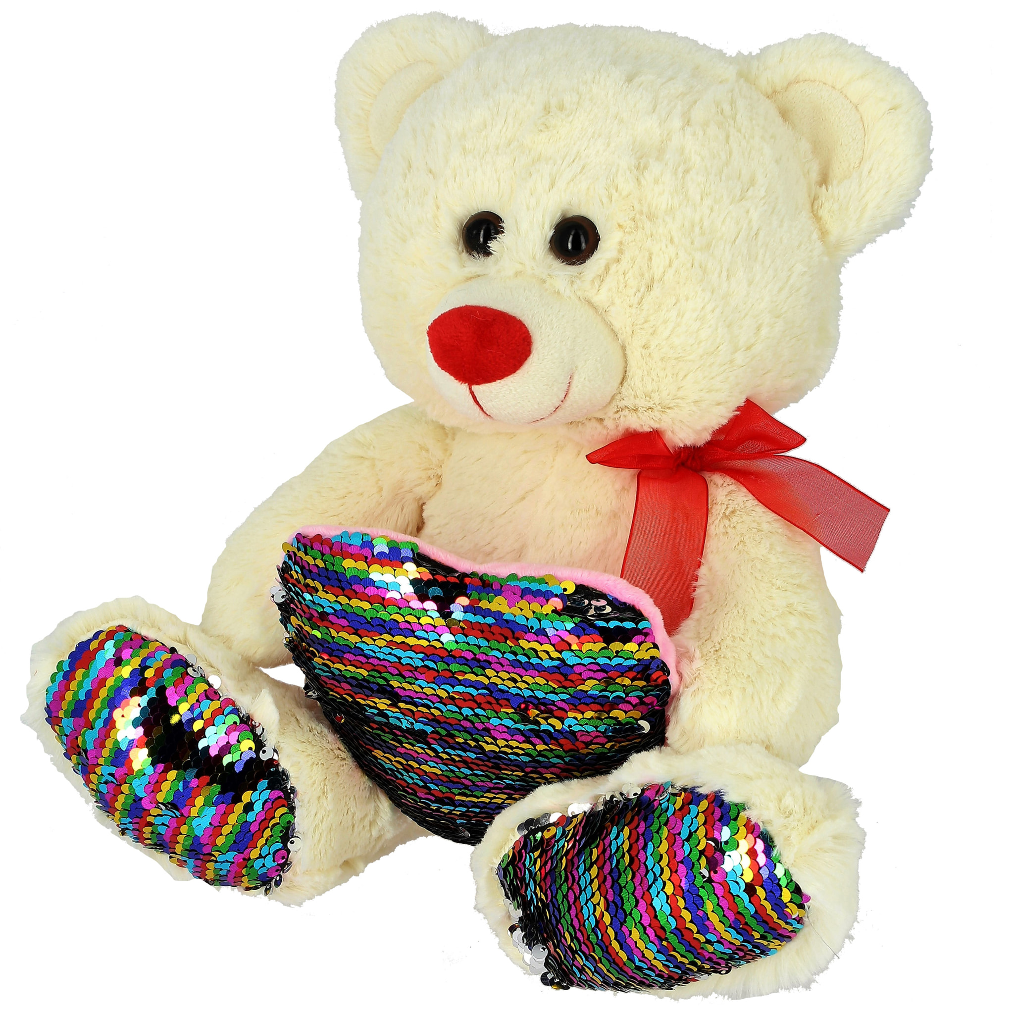 Oso  42 cm con corazón lentejuelas multicolor