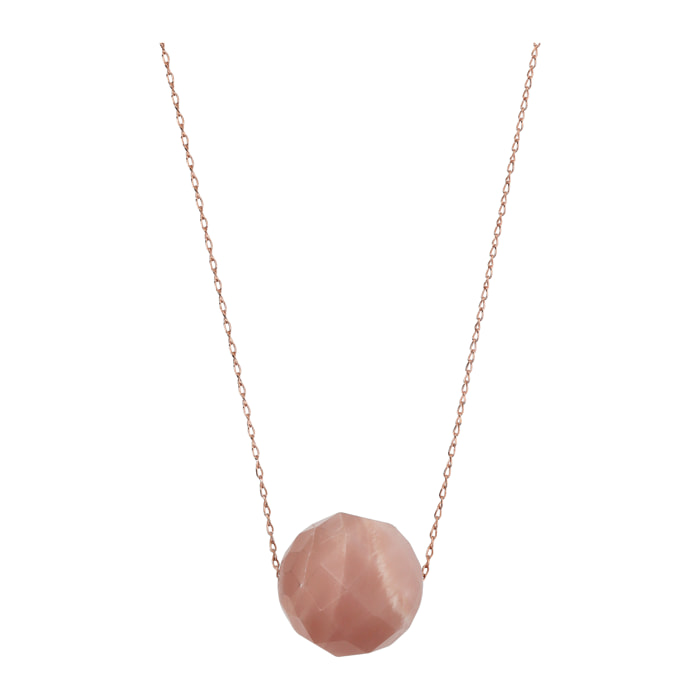 Collana Catena Ritorta con Pendente Sferico in Pietra Naturale Agata Rosa Sfaccettata