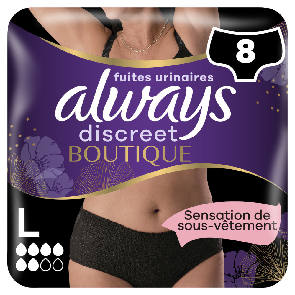 2x8 Culottes pour Fuites Urinaires Always Discreet Boutique - Taille L - Noires Taille Basse