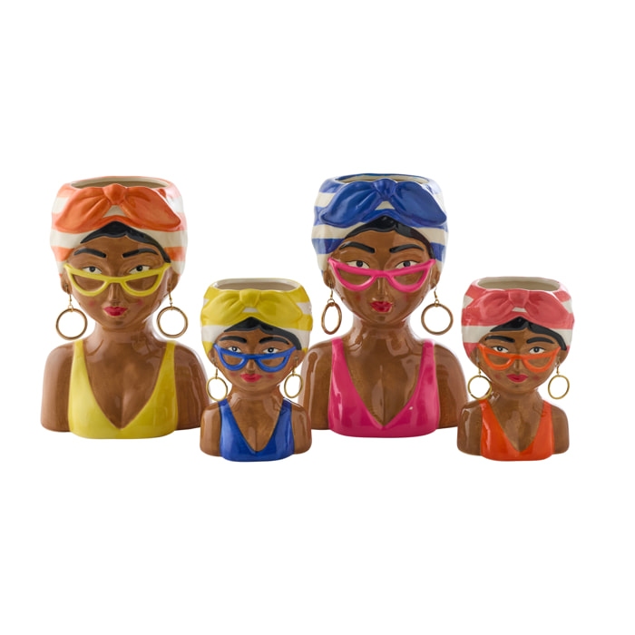 J-Line Cache-pot Dame Fruit - céramique - multicolore - large - 2 pièces